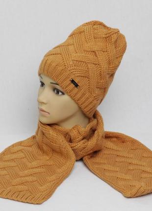 Зимняя шапка+шарф песок комплект ар
06