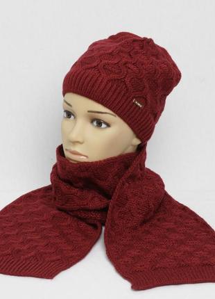 Зимова шапка+шарф  комплект ар08 бордо