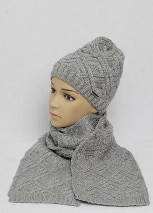 Зимняя шапка+шарф комплект ар09 серый