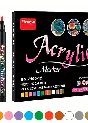 Набор акриловых маркеров Guangna GN7100 12 цветов для рисовани...