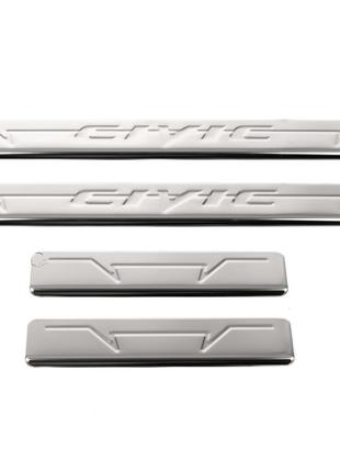 Накладки на пороги OmsaLine V1 (4 шт, нерж.) для Honda Civic S...