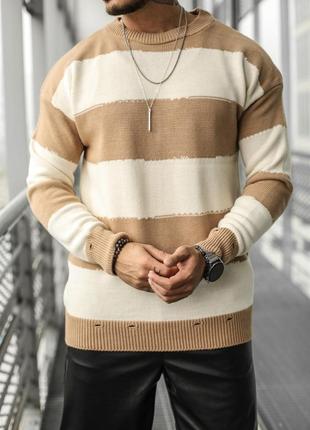 Теплый вязаный мужской свитер оверсайз oversize р.S-XL белый в...