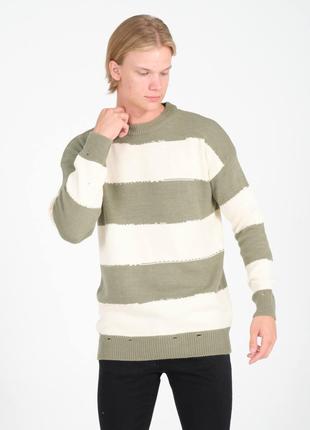 Теплый вязаный мужской свитер оверсайз oversize р.S-XL хаки в ...