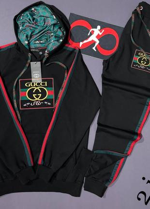 Брендовый мужской спортивный костюм Gucci/Гуччи черный с капюш...