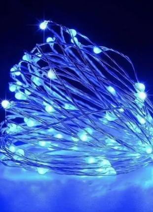 Гирлянда от батареек и USB на медной проволоке 30 Led 3M синя ...