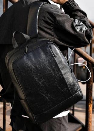 Классический мужской рюкзак городской черный эко кожа