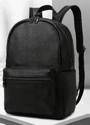 Кожаный мужской рюкзак классический черный из натуральной кожи...