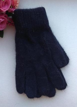 Новые мягкие перчатки с ангорой, темно-синие