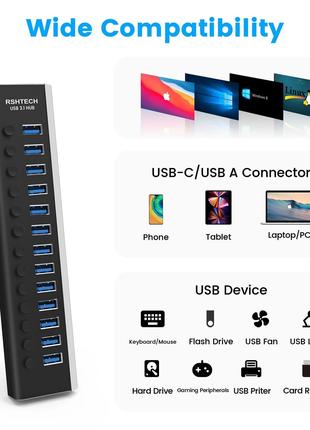 USB-концентратор RSHTECH 13 в 1 с адаптером питания постоянног...