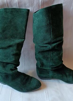 Вінтаж! зелені ботфорти чоботи натуральний замш р.39
