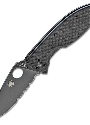 Нож Spyderco Tenacious, G-10 Black Blade, полусеррейтор
