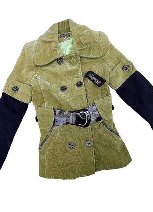 Пальто женское exclusive деми р42/xs черно- зеленое