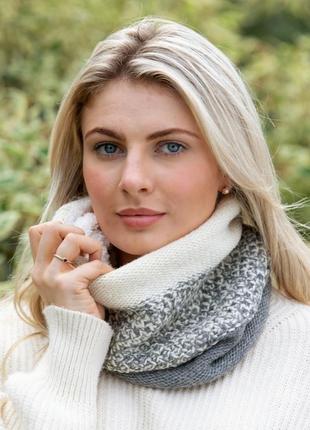 Женский шарф-снуд из мериноса -вязан шерстяной шарф ручной работы