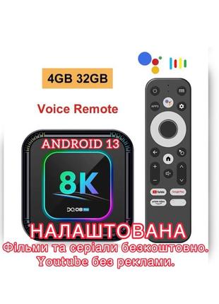Смарт ТВ android 13 приставка DQ 08 PRO 4/32 Гб RGB підсвітка