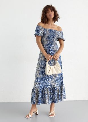 Летнее платье макси с эластичным верхом - синий цвет, S