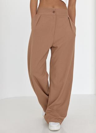 Женские брюки свободного кроя с карманами - коричневый цвет, L