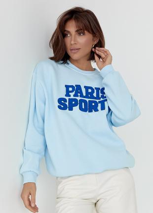 Теплый свитшот на флисе с надписью Paris Sports - голубой цвет, S