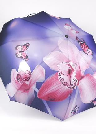 Женский зонт полный автомат, спицы антиветер, рисунок орхидеи ...