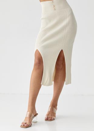 Трикотажная юбка миди с разрезами - кремовый цвет, L
