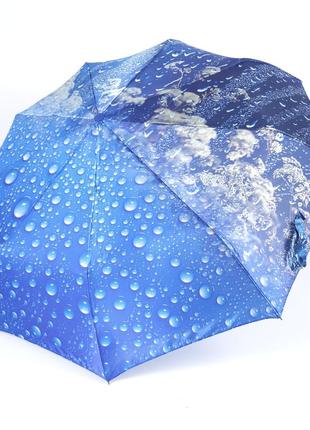Жіноча парасолька автомат із краплями дощу, спиці антивітер, синя