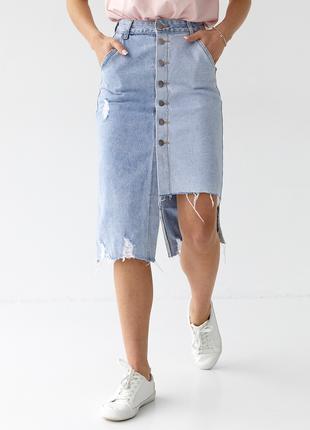 Джинсовая юбка на пуговицах с асимметричным низом - джинс цвет, S