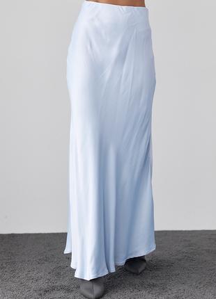Длинная атласная юбка на резинке - голубой цвет, M