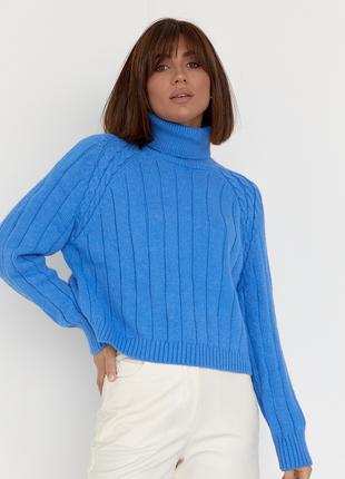Женский вязаный свитер с рукавами-регланами - синий цвет, L