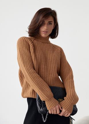 Женский свитер с рукавами-регланами - коричневый цвет, L