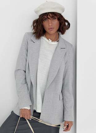 Классический женский пиджак без застежки - светло-серый цвет, M