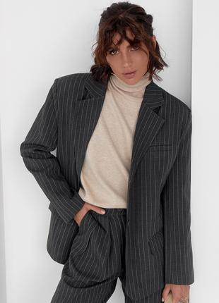 Женский пиджак на пуговицах в полоску - темно-серый цвет, XL