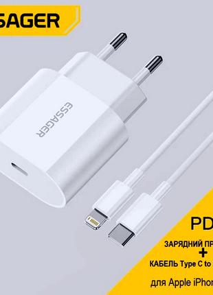 Быстрая зарядка для iPhone Essager 20W USB Type C, Quick Charge К