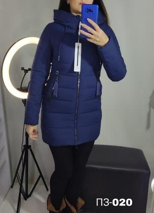 Зимнее полупальто (удлинённая куртка) женская в синем цвете пр...