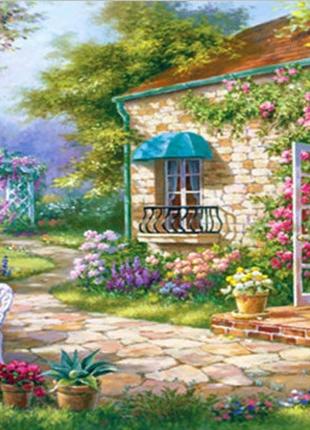 Алмазная мозаика пейзаж уютный дворик 35*50см по номерам