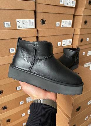 Угги ugg utra mini platform leather black