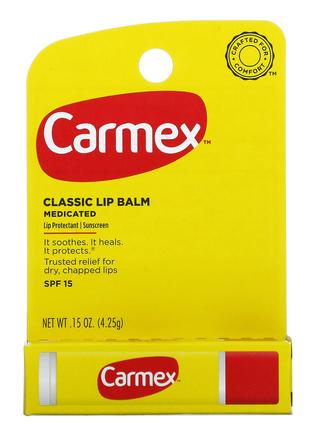 Carmex, лечебный, классический бальзам для губ, SPF 15, 4,25 г