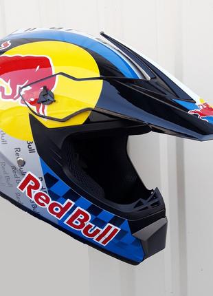 Кроссовый мото шлем Red Bull + очки перчатки и маска в подарок