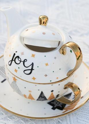 Чайный набор новогодний заварник и чашка с блюдцем joy 9524 3 ...