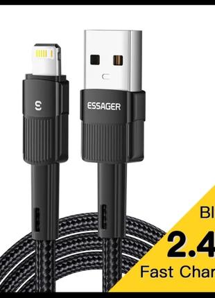 Кабель Essager lightning USB 2.4A быстрая зарядка iPhone 1метр...