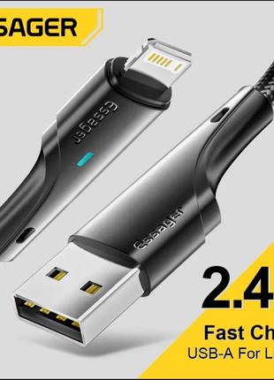 Кабель Essager lightning USB 2.4A быстрая зарядка iPhone 1метр...