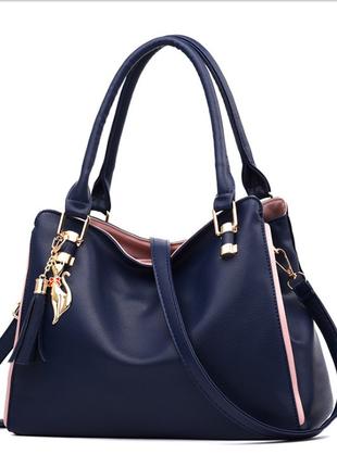 Женская сумочка на ремне темно синяя из высококачественной эко...