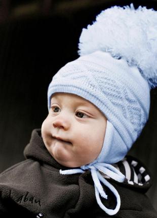 Шапочка тёплая шапка с балабоном на мальчика, новорожденного s...