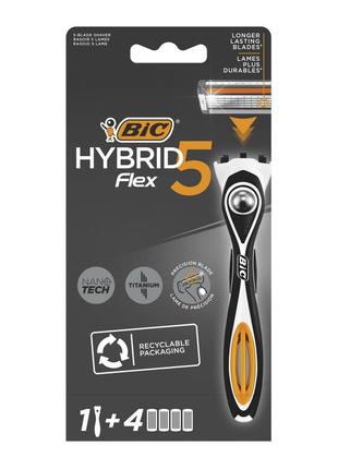 Станок для гоління чоловічий bic flex 5 hibrid з 4 змінними ка...