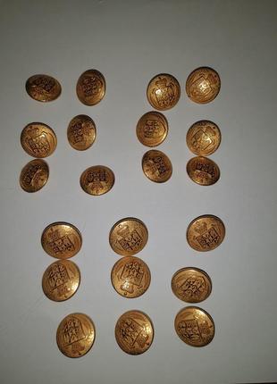 Набор золотистых пуговиц с гербом 21 шт,  на ножке