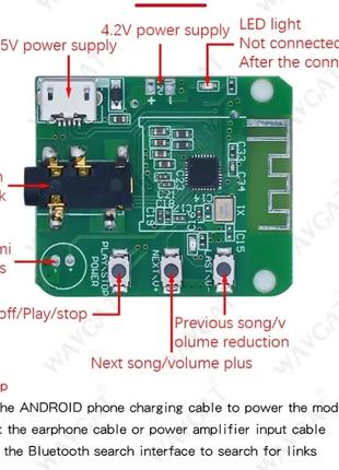 Аудио модуль приемник JDY-64 Bluetooth 4.2, DC 3.3-5В, AUX