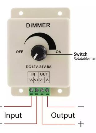 Диммер DC 12-24 V, 8A, Регулятор напряжения. Скорости вращения...