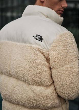Куртка зимняя унисекс Тедди в стиле The North Face бежевая