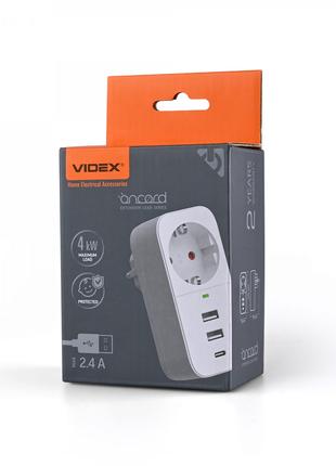 Мережевий адаптер VIDEX ONCORD з/з 1п 2.4A 2USB+USB-C White