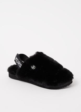 Michael kors elsie slipper back strap black faux fur mk logo