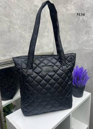 Женская качественная сумка стеганая плащевка черный формат а4