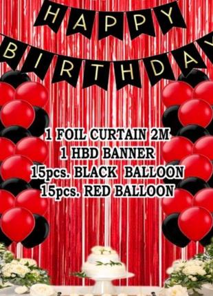 Набір повітряних кульок на день народження червоний з чорними ...